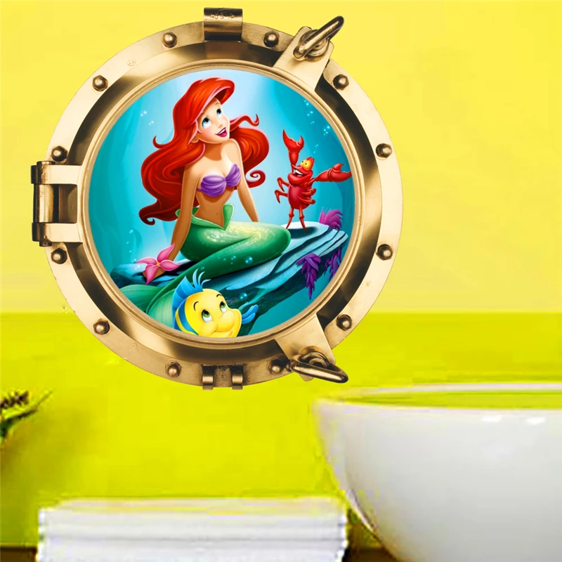 

3d vivid diving mermaid submarine fish wall stickers for kids rooms bathroom home decor cartoon pvc wall decals diy mural art