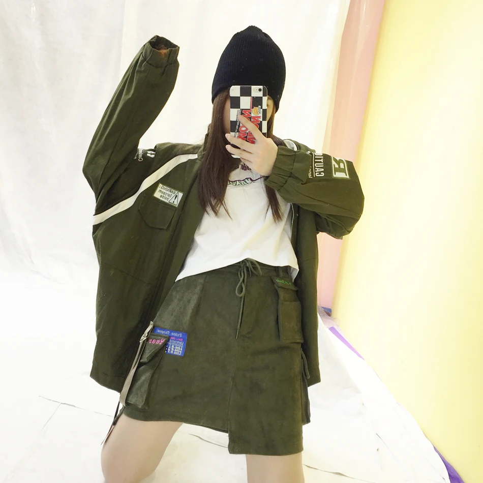 Street Society Shot Stylish Hip-hop Army Big Pocket Ribbon Workwear Short Skirt with Slim Half-length Skirts | Женская одежда