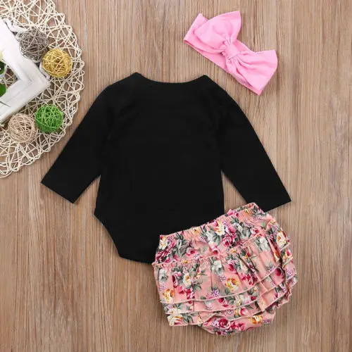 

Tops Bodysuit Long Sleeve Shorts Flower Cute Ruffle Outfit Clothing Set Newborn Kid Baby Girl Clothes Sets Jumpsuit