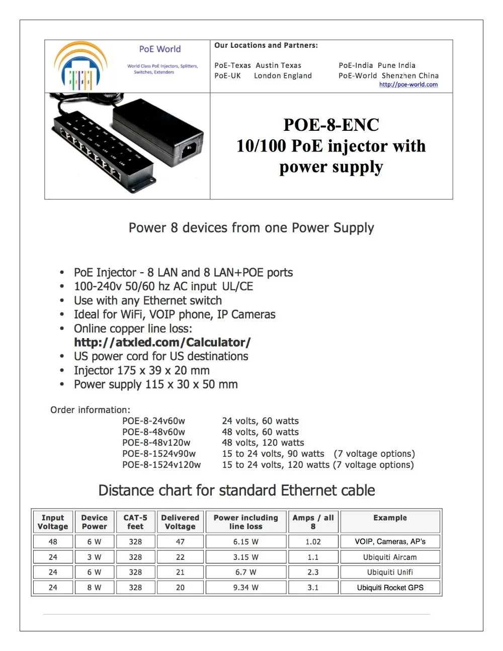 8 портов настенное крепление 100 питание через Ethernet PoE инжектор с 48 В 30 Вт Источник