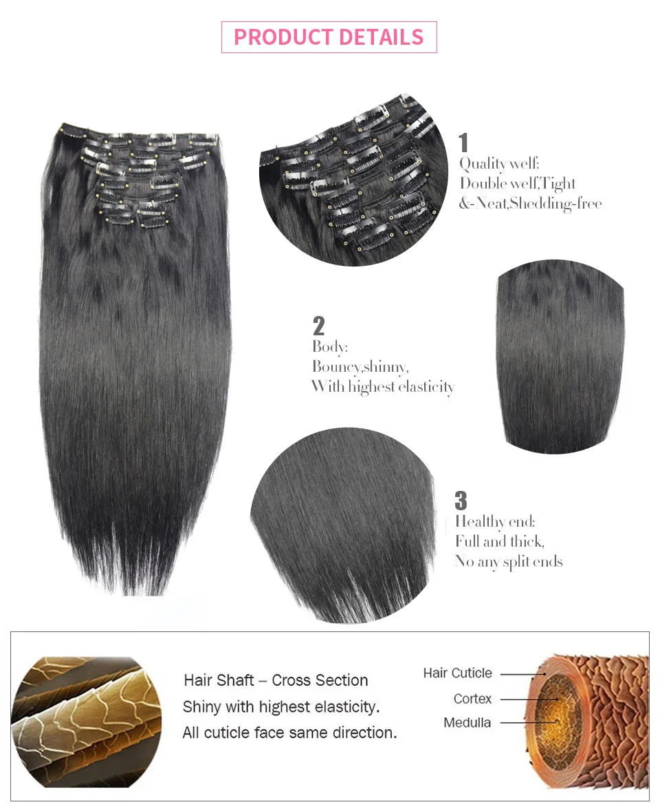 ZZHAIR, 100 г-140 г, 1"-24", волосы remy для машинного производства, 6 шт. в наборе, человеческие волосы для наращивания на заколках, набор на всю голову, Натуральные Прямые Волосы