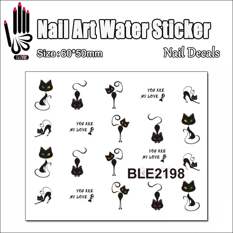 

1 Sheet Nail Decal BLE2198 Eating Fish Black Cat Cartoon Nail Art Water Transfer Sticker Decal Sticker For Nail Wraps