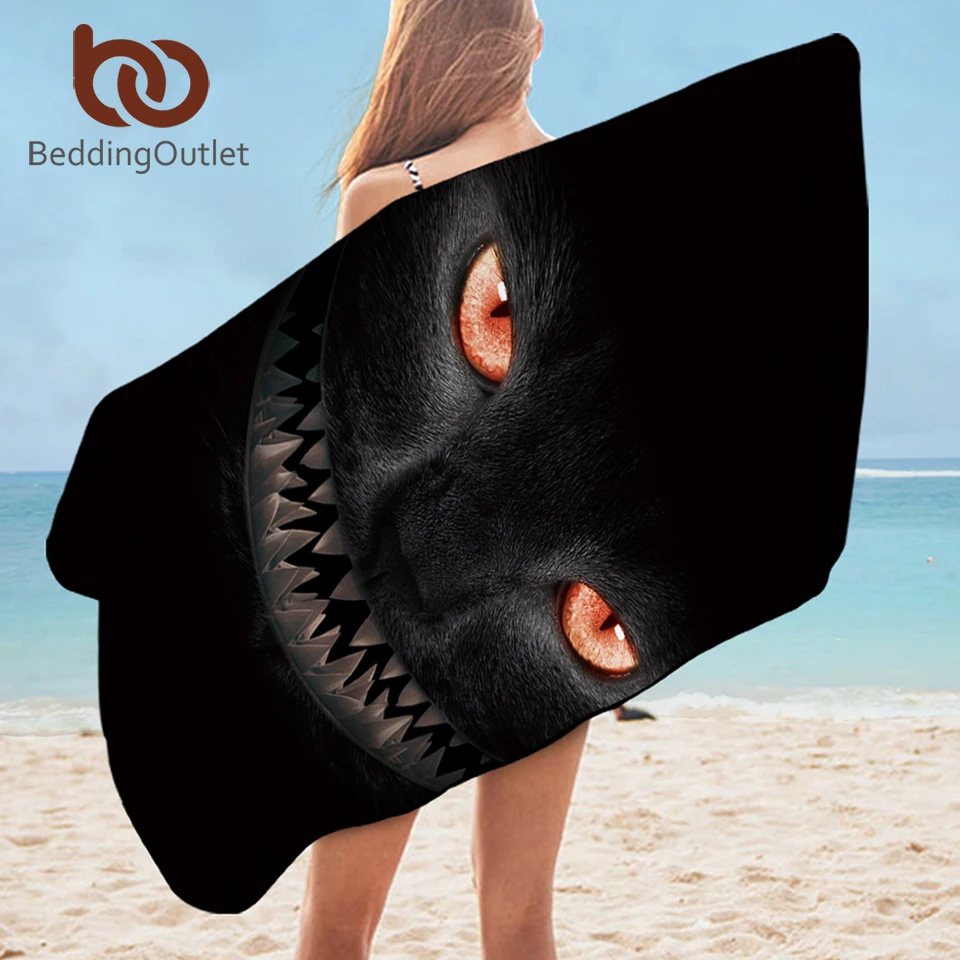 Постельное белье Outlet Black Cat, полотенце для ванной комнаты, ужасное животное, клыки, пляжное полотенце, кошмар, полотенце для душа для Хэллоуина, салфетка 75x150 см