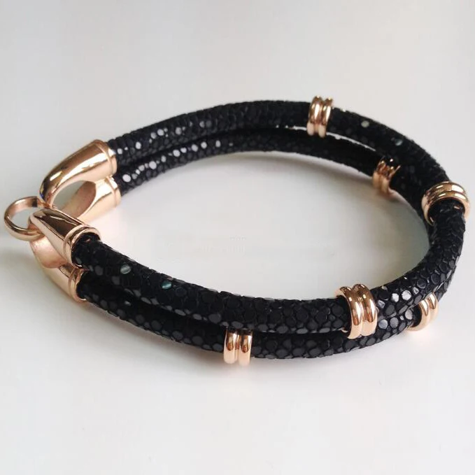 beads gold Модный браслет ската для мужчин, эксклюзивные черные браслеты из кожи ската для мужчин и женщин браслет ската кожаные браслеты SW-0056 - Окраска металла: beads gold