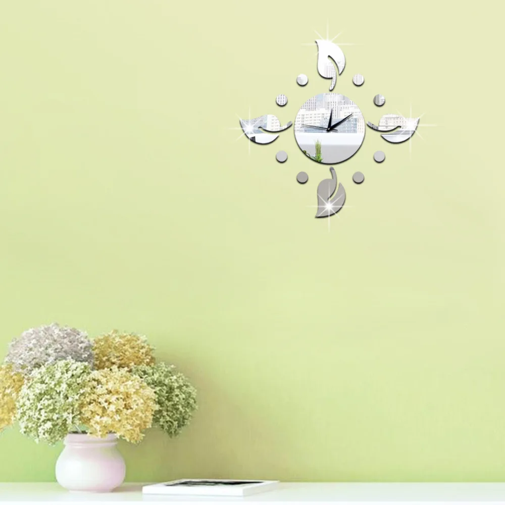 

DIY creative wall clock Technological clock Mirror Acrylic 3D Gardenia flower Wall sticker clock Home Decoration