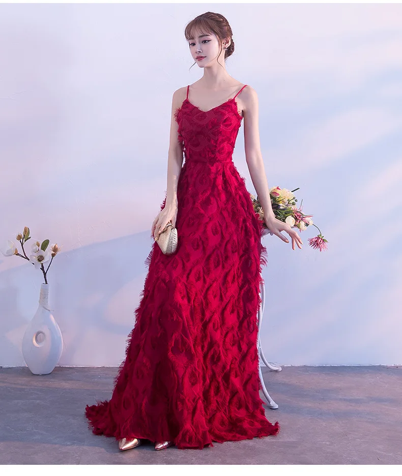 Халат demoiselle d'honneur2018 сексуальный v-образный вырез кружева перо бахрома линия Бургундия Румяна розовое платье подружки невесты длинный плюс размер