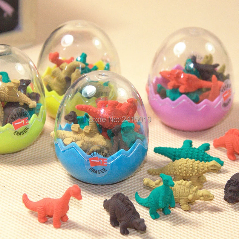Free ship 24 eggs cheap Dinosaur Erasers Toys Eggs party favors gifts loot bag pinata fillers prizes give away