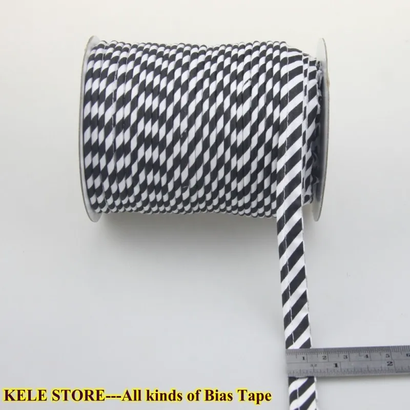 black strips 50yds Хлопок косой трубопровод, трубопровод лента, косой ленты со шнуром, размер: 12 мм, 1/" 50 ярдов, для DIY одежды ручной работы, различные цвета - Цвет: black strips 50yds