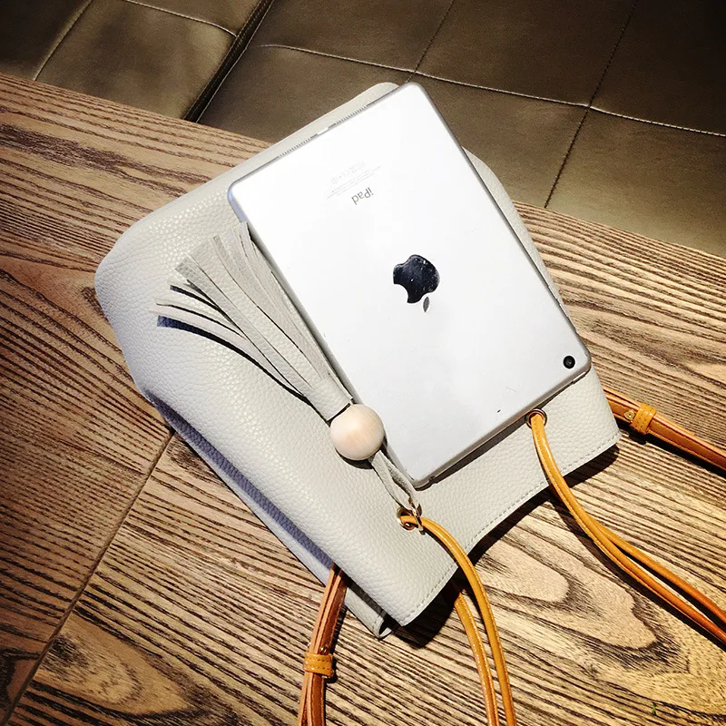 Свежие Кисточкой Женщины Сумка Ведро Плече Сумки Твердые Большая Большой