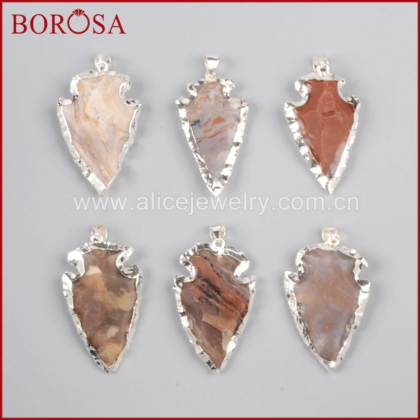 

BOROSA Wholesale New Silver Color Rough Arrowhead Natural Gems Beads Stones Pendants Fashion Jewelry SS023