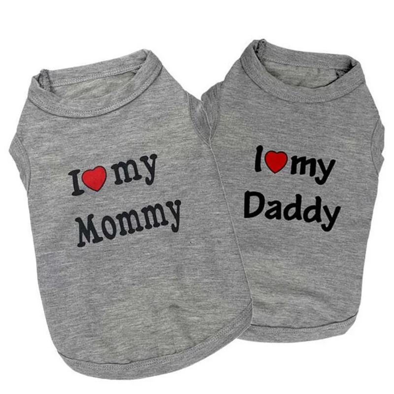2017 летняя одежда для собак мягкая футболка модный жилет I love Daddy и Mommy милая - Фото №1