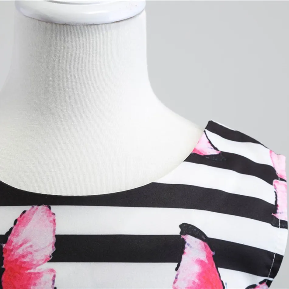 Girls Vintage Print Swing Party Dresses Children Sleeveless Summer Butterfly Casual Sundress Kids Elegant Clothes for 2-8 Years | Детская