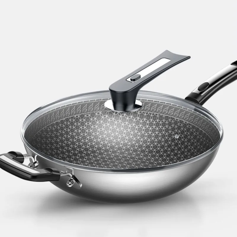 Wok антипригарная сковорода 304 нержавеющая сталь меньше дыма многофункциональная