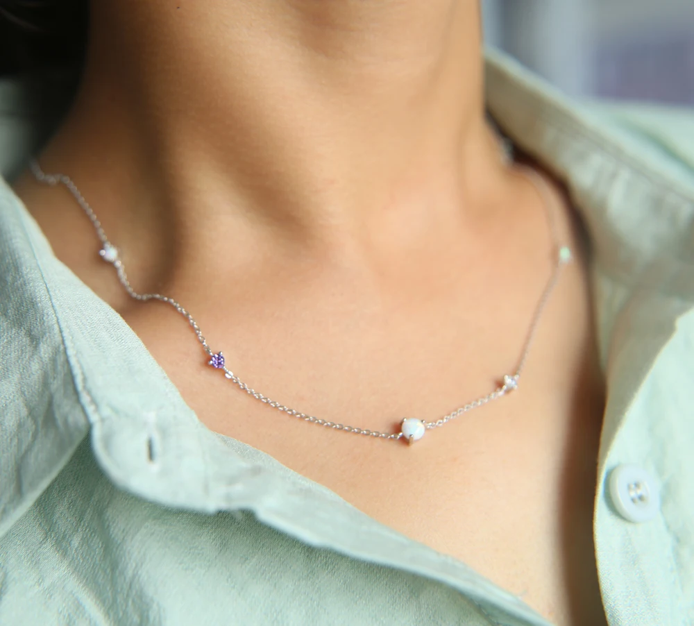 Женское Ожерелье Collier изящное ожерелье из серебра 925 пробы с опаловым цирконием