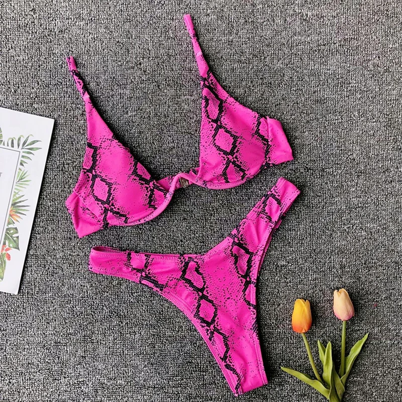Push up Snake print bikini 2019 new two-piece suit Deep v-neck micro swimsuit female bathing sexy swimwear women Bikini set |
