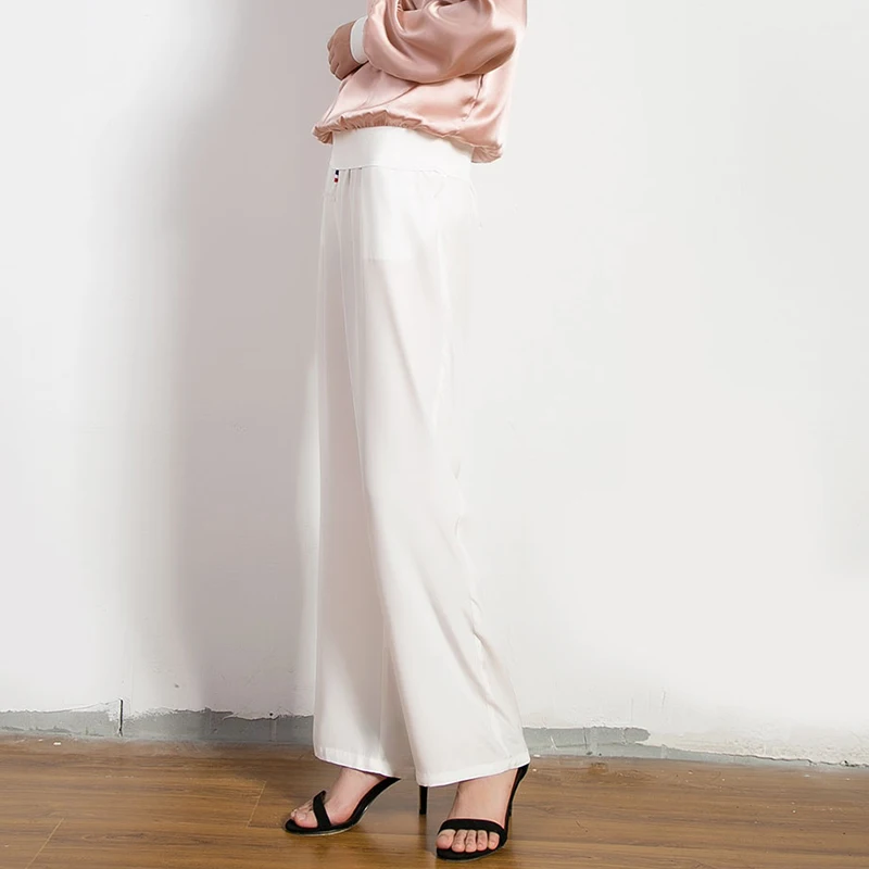 Женский чистый Шелковый крепированный сатин Свободные повседневные брюки 100%