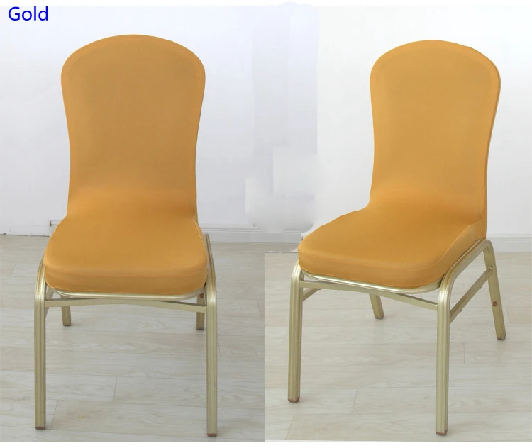 Золотистого цвета полустильные чехлы для стульев из спандекса свадьбы отеля