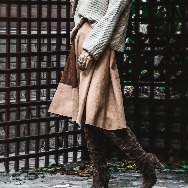 Женская юбка в стиле пэчворк с высокой талией|suede midi skirt|midi skirtskirt high |
