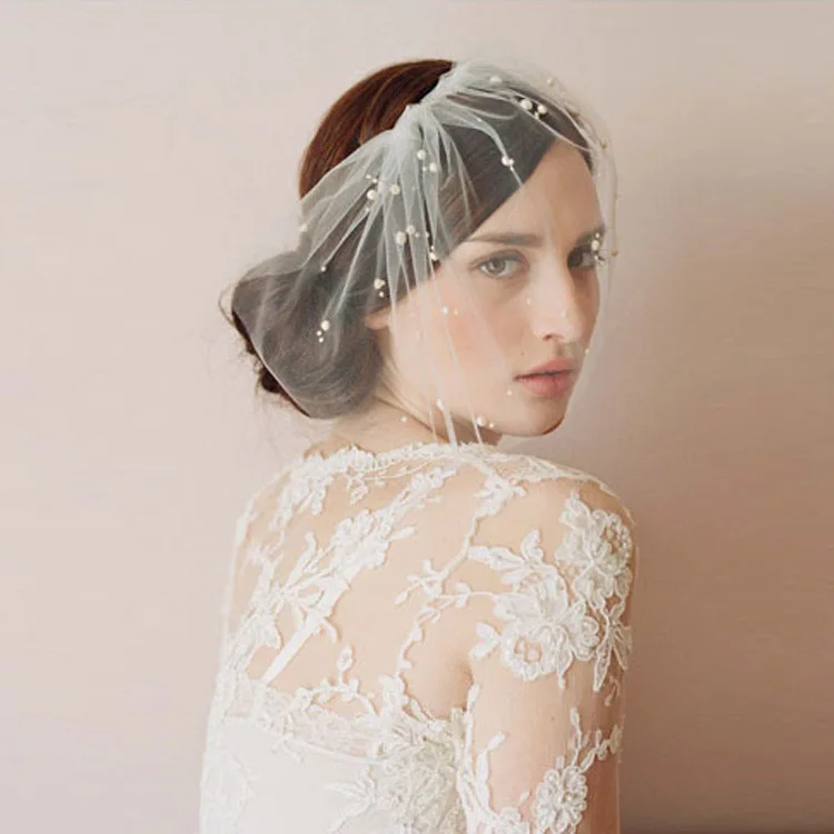 

New Arrival Bridal Net Pearls Hats White Hat Veil Bridal Flower Feathers Fascinator Bride Face Veils Wedding bride Hats