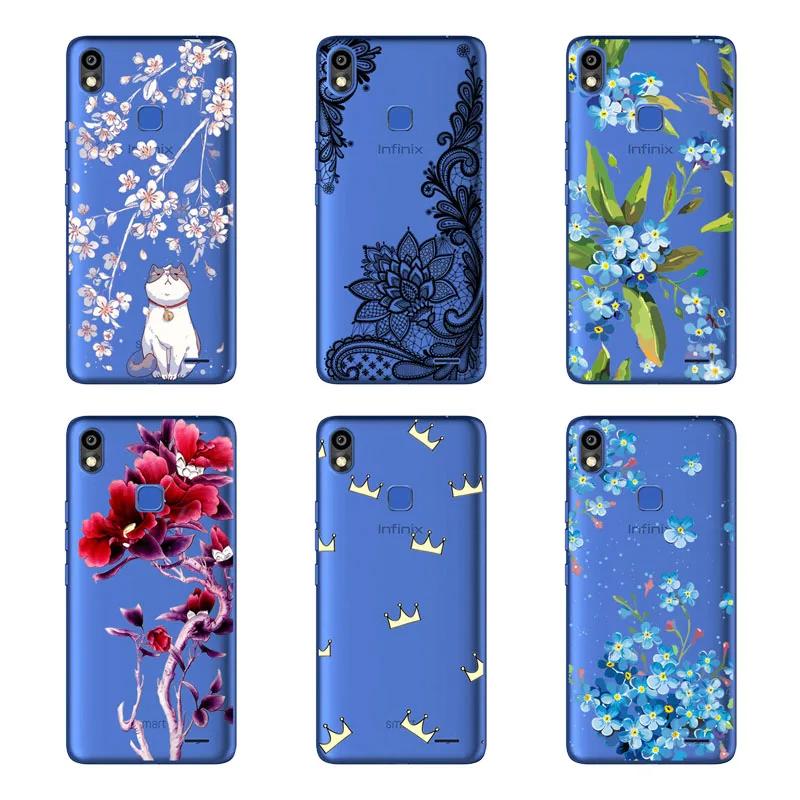 Infinix Smart 2 HD X609 Case Silicon Black Painting flower Soft TPU Back Cover for protect Phone cases shell |
