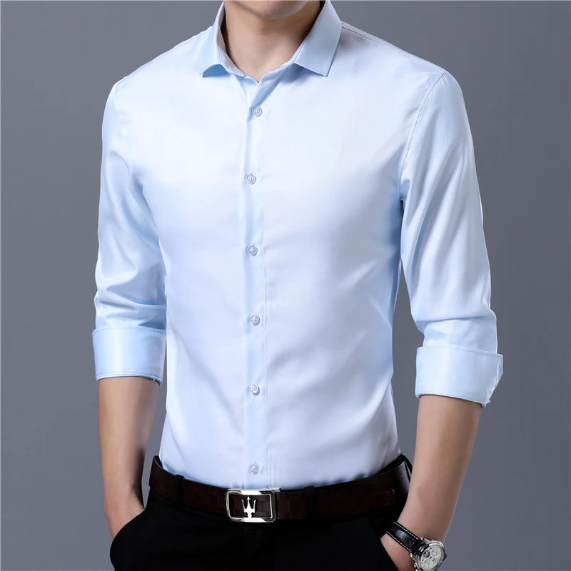 solid men dress shirts long sleeve casual slim fit white formal social shirt male brand clothing prom wedding camisas hombre