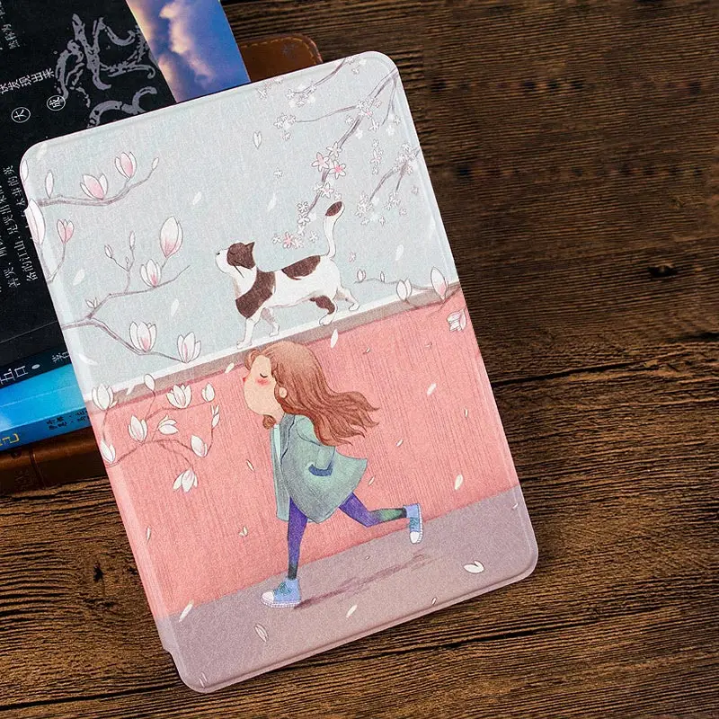 Cat and Girl Умный чехол из искусственной кожи чехол для Amazon Kindle Paperwhite 4 читалка Магнитный Водонепроницаемый чехол Funda Kindle Paperwhite 4 выпуск - Цвет: Cat and Girl