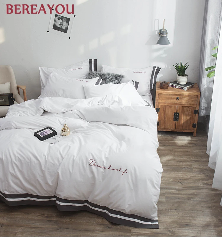 Luxury Bedding Sets 40S Cotton White Hotel Bed Set Pillowcase Flat Sheet For Kids Double Queen King Size Duvet Cover posciel | Дом и сад