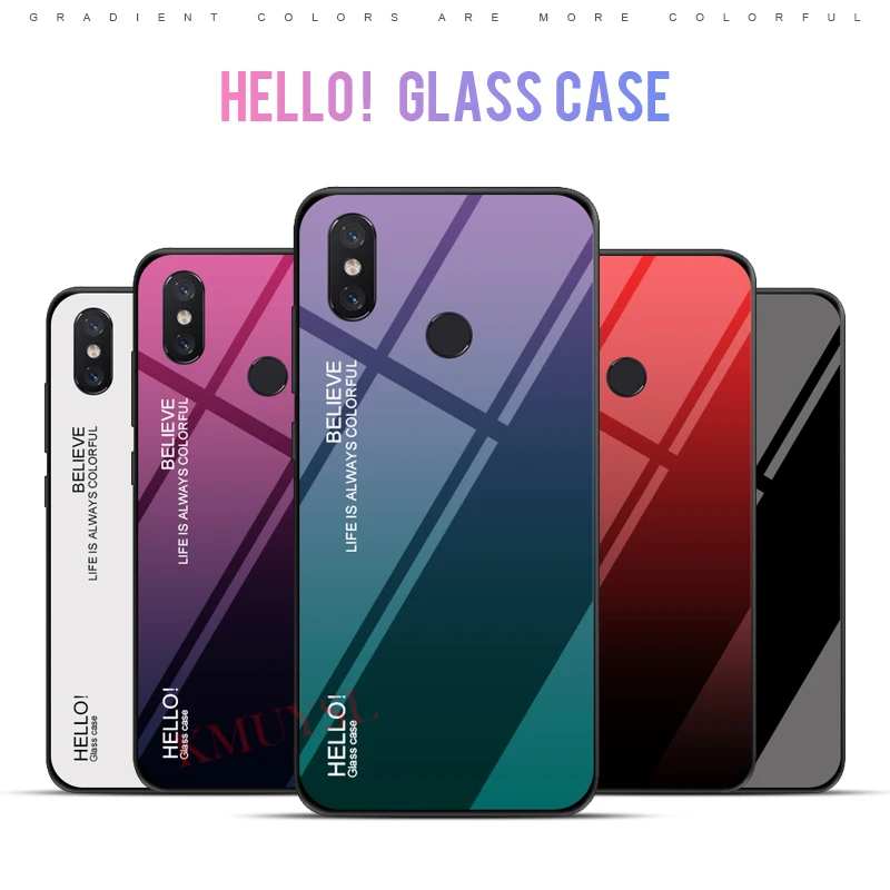 Цветной градиентный чехол из закаленного стекла для Xiaomi Mi 8 Lite A2 A1 5X 6X Max 3 на Redmi 6A 5 Plus S2 Note 5 6 Pro 4X чехол Fundas
