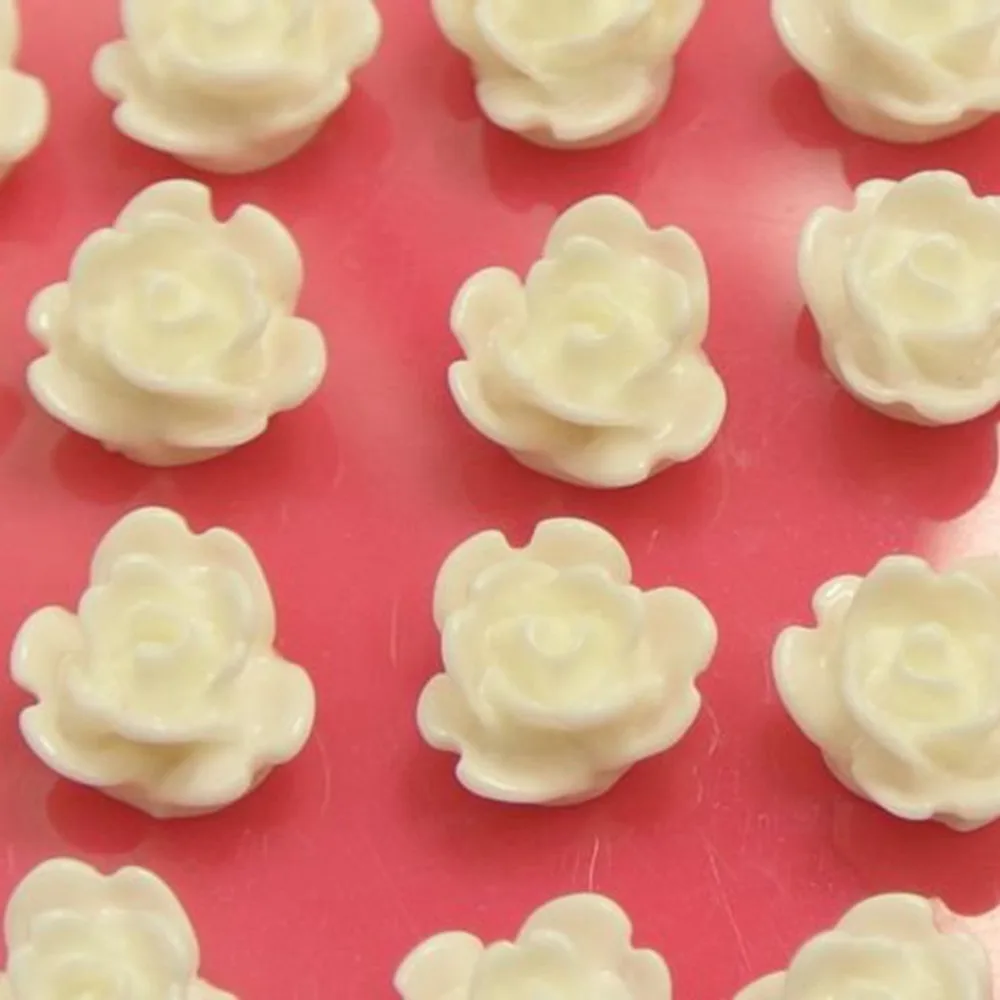 

50 White Cabochon Juliet Rose Flower Flatback Resin 8mm(0.31") DIY Embellishment