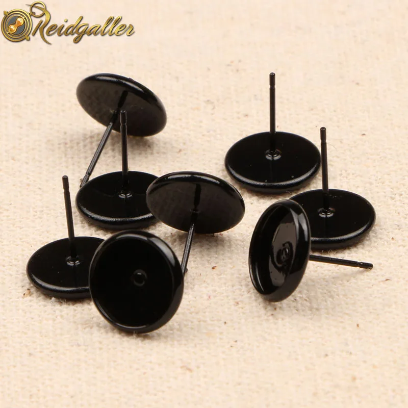 

20pcs Fit 10mm Round Vintage Blank Cabochon Earring Base Settings Black stainless steel earrings stud diy findings