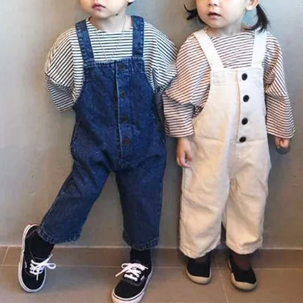 Детские комбинезоны унисекс на весну и осень хлопковые джинсовые свободные