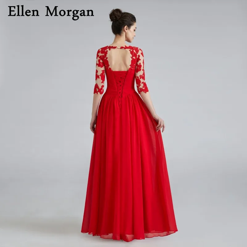 Красное шифоновое вечернее платье с открытой спиной 2019|lace formal gown|backless evening dressformal