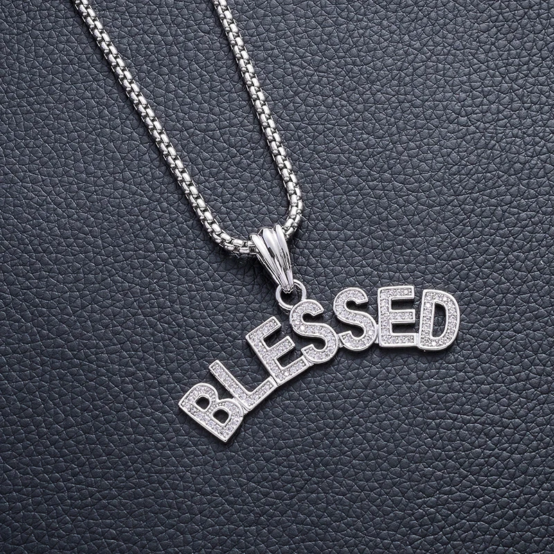 

New Temperament Noble Pendant Necklace Letter "BLESSEND" Silver Copper Zircon Jewelry Wedding Party Necklace High Quality