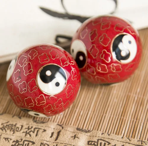 

50mm40mm chinese baoding balls,cloisonne small Taichi design in multi colors.Chime fitness balls.Red paper box.Free shipping.