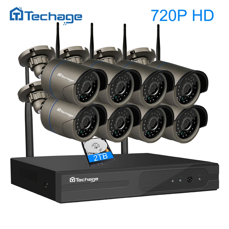 Techage 8ch Беспроводной NVR комплект Wi Fi видеонаблюдения Системы 720 P 1.0mp открытый