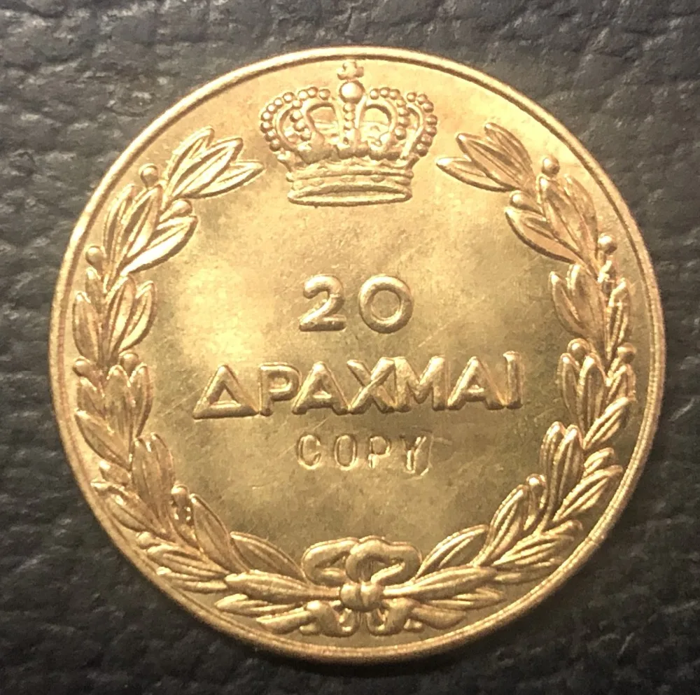 1940 Греция 20 Drachmai-George II копия золотой монеты
