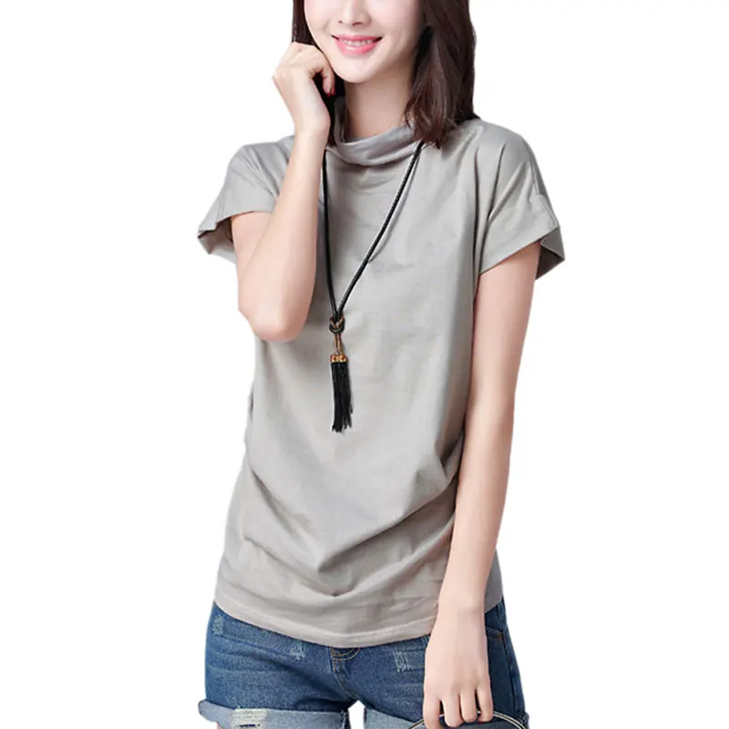 Модная летняя однотонная водолазка из 2017 хлопка с рукавом летучая мышь женские