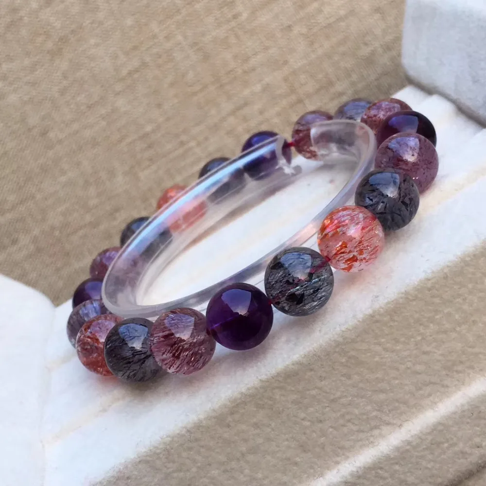 10mm Genuine Natural Black Currant Super 7 Melody Bracelet Men Women Stone Crystal Round Beads Stretch Bracelets Luxury Jewelry | Украшения