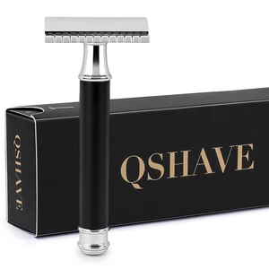 Ручная бритва Qshave для мужчин, Классическая Безопасная бритва с двойной ручкой, лезвие из нержавеющей стали, 5 лезвий в подарок
