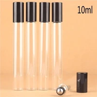 20pcslot 10ml roll on portable clear glass refillable perfume bottle empty essential oil case with black aluminum cap