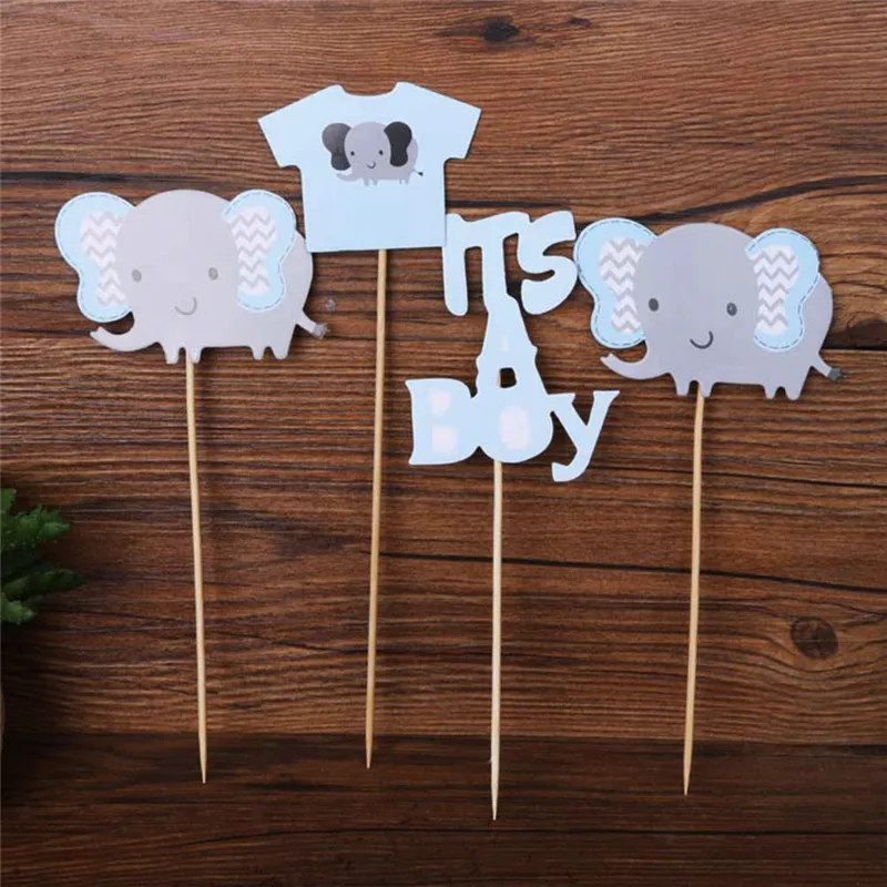 It's A Girl/Boy Paper Cake Topper Kids Children Happy Birthday Elephant Decorating Supplies Cupcake Insert Decorations|decoration