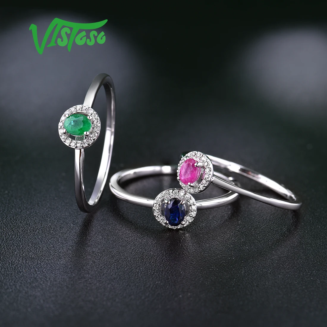 VISTOSO, 14 K, белое золото, кольца для леди, подлинный Блестящий Бриллиант, необычный сапфир, рубин, изумруд, обручение, юбилей, шикарное, хорошее ювелирное изделие