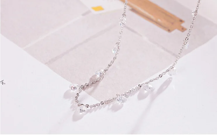 Женское длинное ожерелье серебряного цвета с кисточками и цирконами|pendant necklace