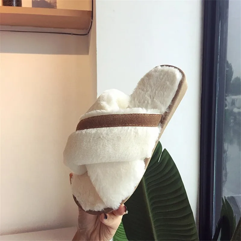 COOTELILI Women Plush House Slippers with Soft Fur Fashion Winter Warm Shoes Woman Slip on Flats Female Slides Black Pink 41