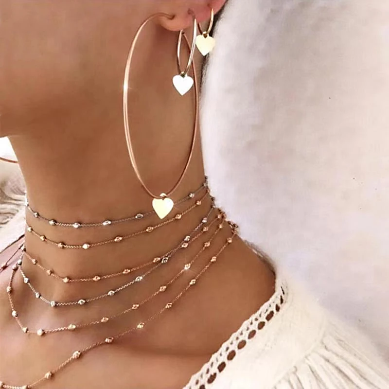 3 pcs/set Trendy Geometric Heart Big Round Circle Earrings For Women Fashion Bohemian Hoop Wedding Jewelry | Украшения и