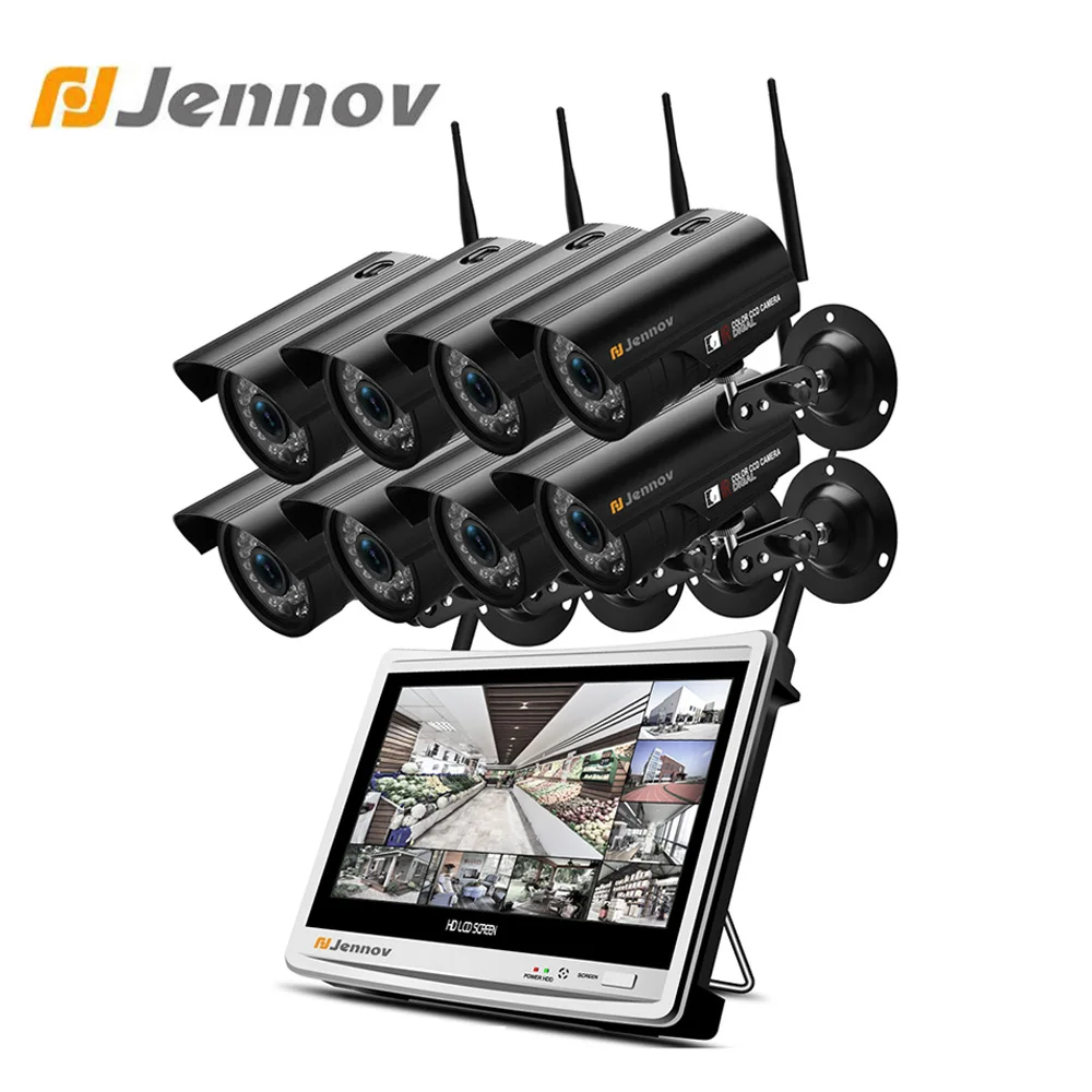 Jennov 8CH 2MP Wifi камера безопасности Беспроводная система 1080P NVR IR P2P 12 дюймов ЖК монитор система видеонаблюдения HD видео комплект видеонаблюдения