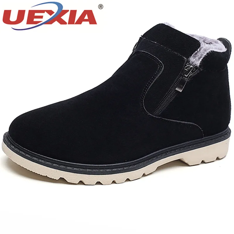 UEXIA Men Non-Slip Warm Plush Fur Ankle Boots Male Slip On Sewing Cotton Snow Flock Upper footwear |
