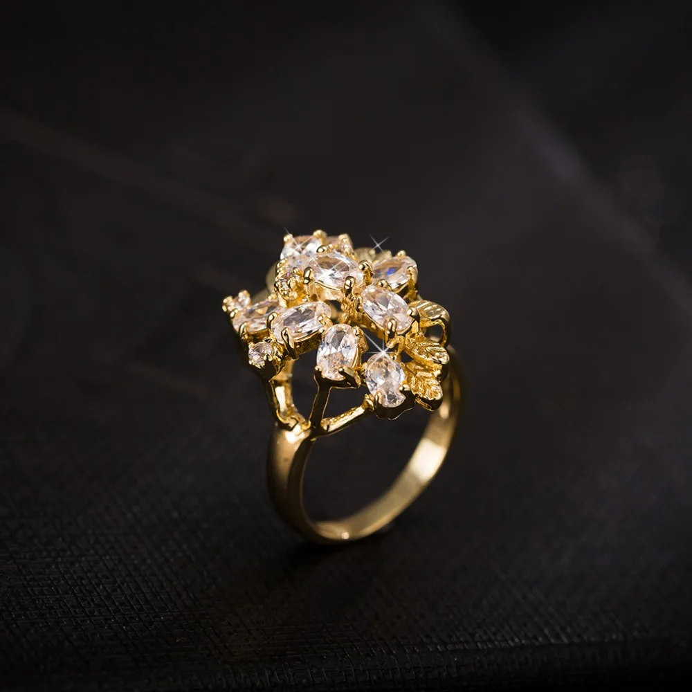 Роскошное кольцо с кубическим цирконием в форме цветка листа для невесты