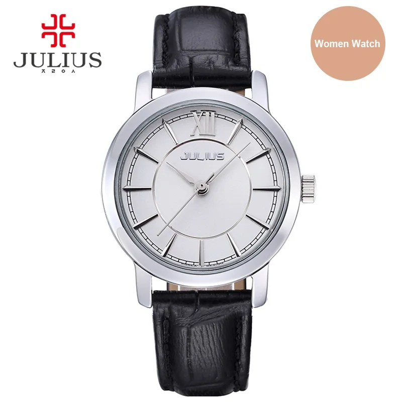Women Silver Black Julius часы, женские, элегантные, круглый чехол, кожаный ремешок, простые, серебряные, розовые, золотые, синие, Женева, деловые, женские, Whatch часы, JA-808 - Цвет: Women Silver Black