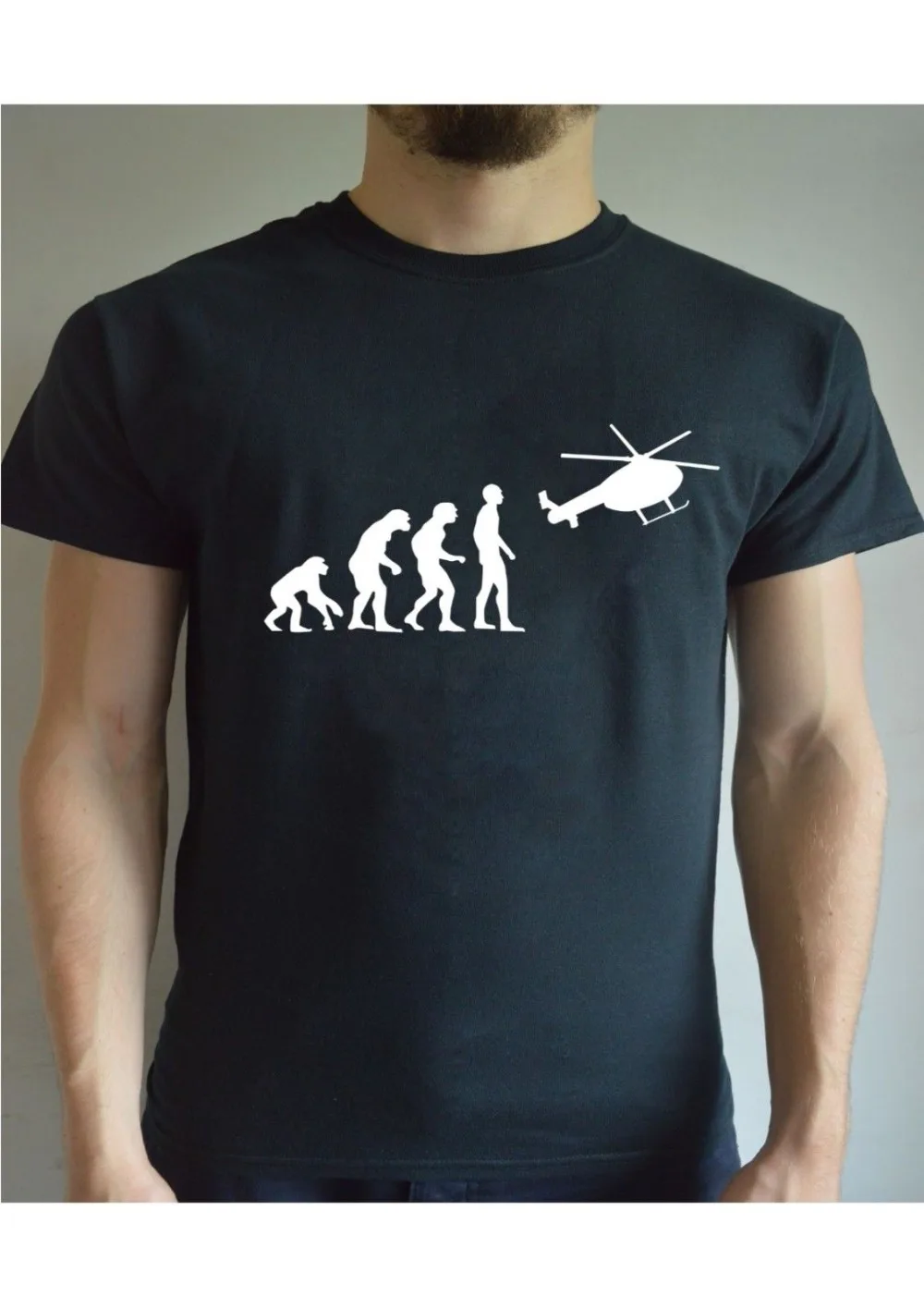 

100 % Cotton T-Shirt Men Design Top Funny Printed T-Shirt Evolution - Helicopter Pilot Christmas Present Joke Parody Men T-Shirt
